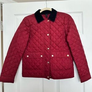 J. Crew Red and Navy Puffer Jacket with Quilted Design